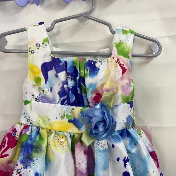 NEW Youngland toddler girl's floral‎ formal belted sequin satin lined dress 2T - Picture 2 of 9